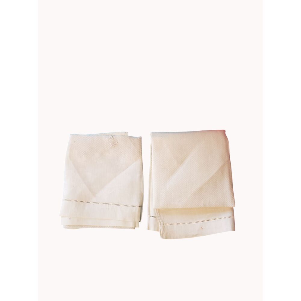 Pair Shamrock Damask Tea Towels Cream Clover Jacquard Linens Monogram KH READ